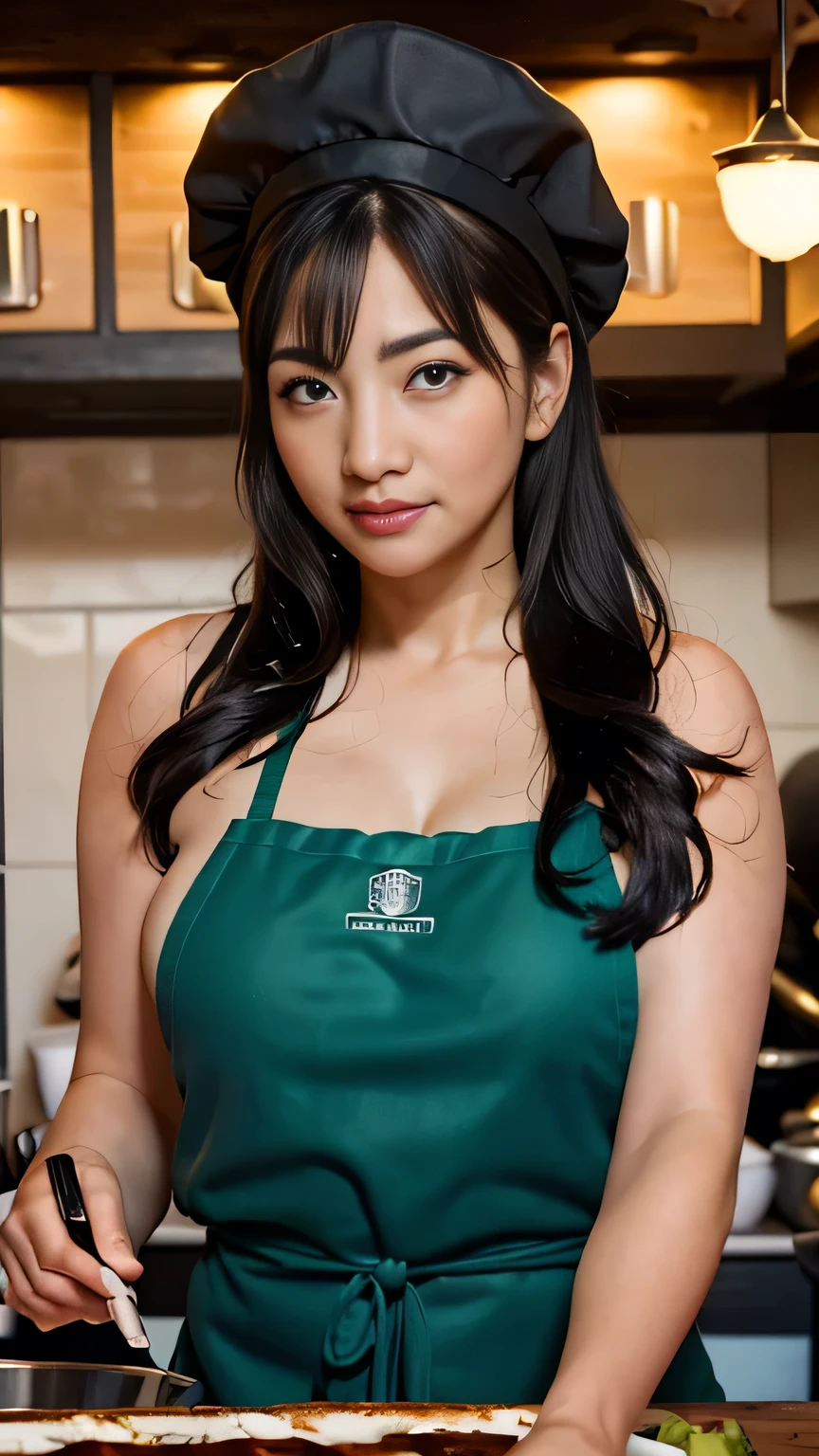 (highres,masterpiece:1.2),ultra-detailed,realistic,photorealistic:1.37,beautiful detailed eyes,beautiful detailed lips,extremely detailed eyes and face,long eyelashes,1girl,cooking,traditional kitchen,wooden stove,flames,apron,chef hat,focused expression,steam,cookbook,spices,sliced vegetables,whisking,smell of delicious food,preparing a feast,culinary art,delicious aromas,creamyy cheese sauce,steaming pots and pans,prep table,wholesome ingredients,elaborate dish presentation,plating,table setting,appetizing colors,culinary masterclass,love for cooking,passion,aroma-filled kitchen,dinner in progress,culinary journey,creating a masterpiece