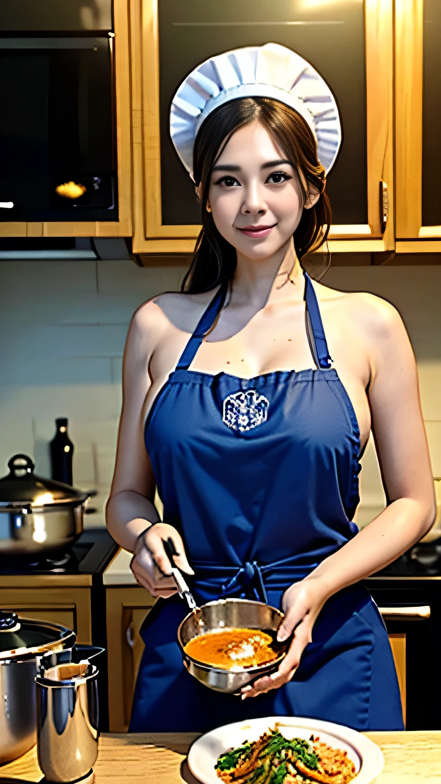 (highres,masterpiece:1.2),ultra-detailed,realistic,photorealistic:1.37,beautiful detailed eyes,beautiful detailed lips,extremely detailed eyes and face,long eyelashes,1girl,cooking,traditional kitchen,wooden stove,flames,apron,chef hat,focused expression,steam,cookbook,spices,sliced vegetables,whisking,smell of delicious food,preparing a feast,culinary art,delicious aromas,creamyy cheese sauce,steaming pots and pans,prep table,wholesome ingredients,elaborate dish presentation,plating,table setting,appetizing colors,culinary masterclass,love for cooking,passion,aroma-filled kitchen,dinner in progress,culinary journey,creating a masterpiece
