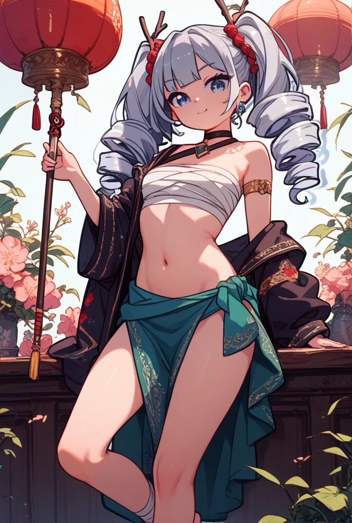 ((8K resolution))、((highest quality))、((masterpiece))、((Super detailed))((((dramatic))), (anatomically correct)、Depth of object being written、look at the camera、one person、one personの女性、front、neutral、Eight heads and slender,In underwear、ponytail、jagged teeth、double teeth、mouth is slightly open、skirt lift、tattoo、(theme、whole body:1.1),white background
