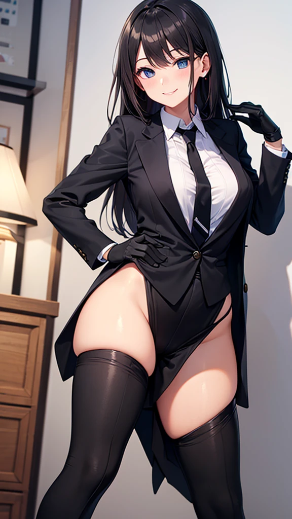 ((masterpiece)), ((best quality)), (ultra-detailed), ((kawaii)), ((sexy)), (ero), ((extremely detailed)), 4K, (8K), best quality, (beautiful), realistic, full body focus, classroom, a pretty girl, adult:1.6, solo, teacher uniform:1.8, lace lingerie, beautiful dark purple hair, hair up:1.4, beautiful brown eyes, ((beautiful eyes with highlights)), ponytail, transparent hair, translucent hair, medium breast, strict suit:1.8, garter belt, stockings:1.8, heels:1.5, glasses, lewd:1.5, evening light, reflection effect, anthro beauty, deer antlers:1.8
