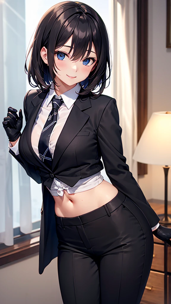 One Girl, Five Fingers, mini skirt, Looking down at the viewer、Dark eyeshadow、Galメイク, Blonde、Side Ponytail、Gal、Brown Skin, Highest quality, Focus on the thighs, Dynamic pose, smile, blazer, blouse, barefoot, Standing Split, classroom, Black Hair, Stylish pose,My thighs and groin are steamy 、Black gorgeous panties