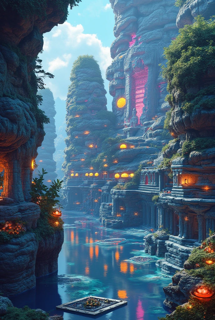  in high-definition images、imagining science、Three-dimensional landscape painting、Delicate style view of Wei、ancient angkor wat temple with delicate painting style。