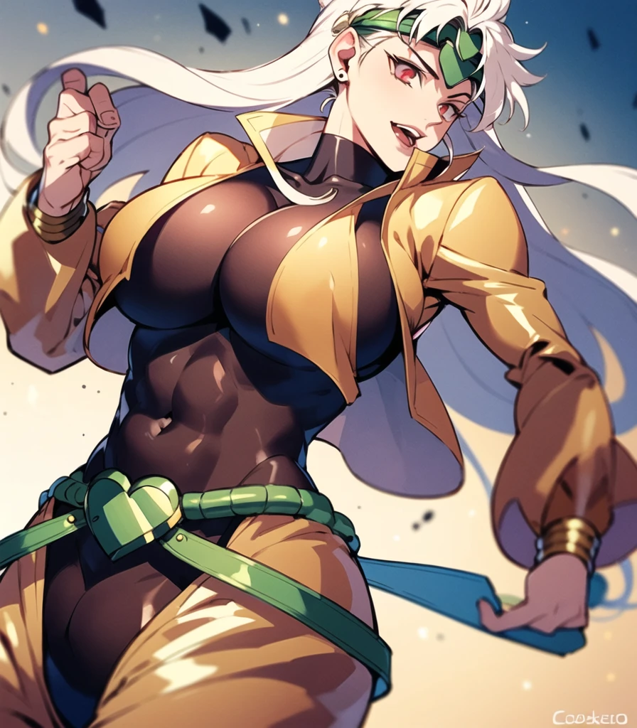 extremely long hair , ponytail, perfect anatomy 1 girl tall solo, slim thick, ((muscular)) high elf toned body, silver breast plate, blue cape, slendered abs, hourglass waist, detailed face, defined cheekbones, puffy lips, gauntlets, gold crown, shadow over eyes, looking at viewer, masterpiece, white thigh highs lingerie,