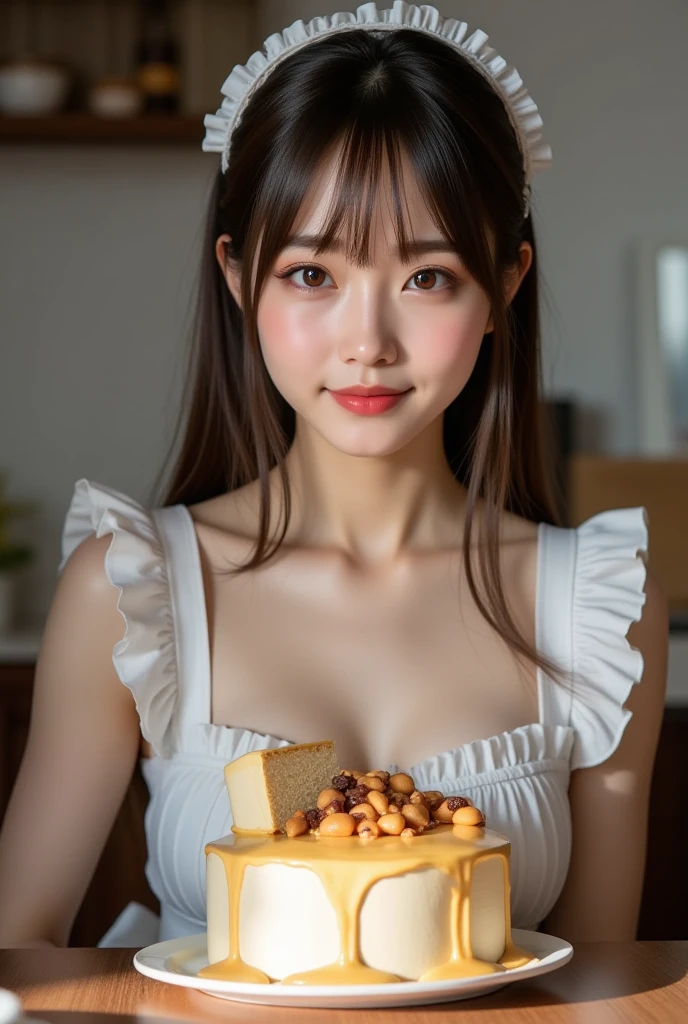 best quality, 8k, UHD, highres, masterpiece, ultra-detailed, realistic, photorealistic, photo-realistic, portrait, 1woman, long hair, with dumplings