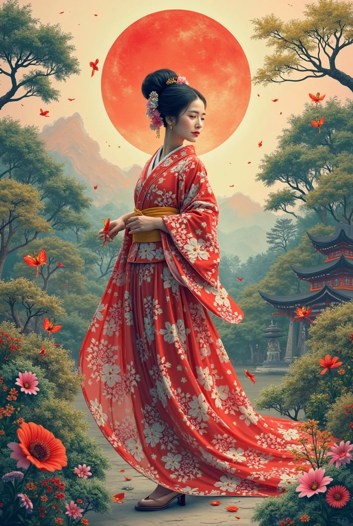 create a poster themed "Merging of Malay and Japanese Cultures" in a ratio of 16.9