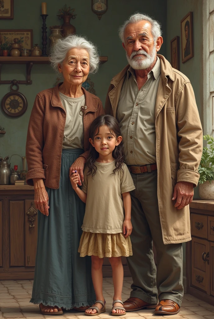 Elderly man, elderly 4 foot woman, adult frmale, adult femal with floor length hair, adult male