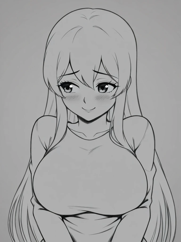 Drawing of a girl with long hair and a ponytail, thick black lineart, thick linework, clean anime outlines, perfect lineart, Thick line art, simple line art, intense line art, clean line drawings, Bold lineart, line-drawing!!, linear art, Seductive Anime Girl, simple line art, thick vector line art, thick outline, thick outlines