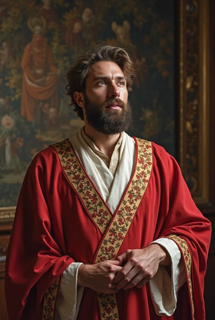  Make a man in the parliament dressed in a robe (because it is old times) which was his attitude at the moment of death: while he was forced to drink the hemlock, he maintained his humor and dignity, saying ironically "To the health of the beautiful Critias" and throwing away the remaining liquid, playing the part of a scoundrel, showing self-control until the end.