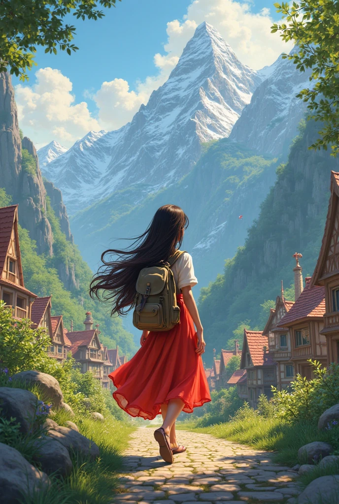 Once upon a time there was a  named Luciana, She had long hair, red dress and a backpack, who lived in a small town surrounded by mountains.
