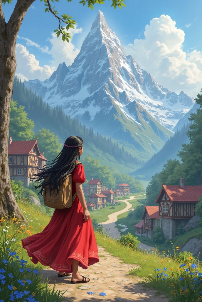 Once upon a time there was a  named Luciana, She had long hair, red dress and a backpack, who lived in a small town surrounded by mountains.
