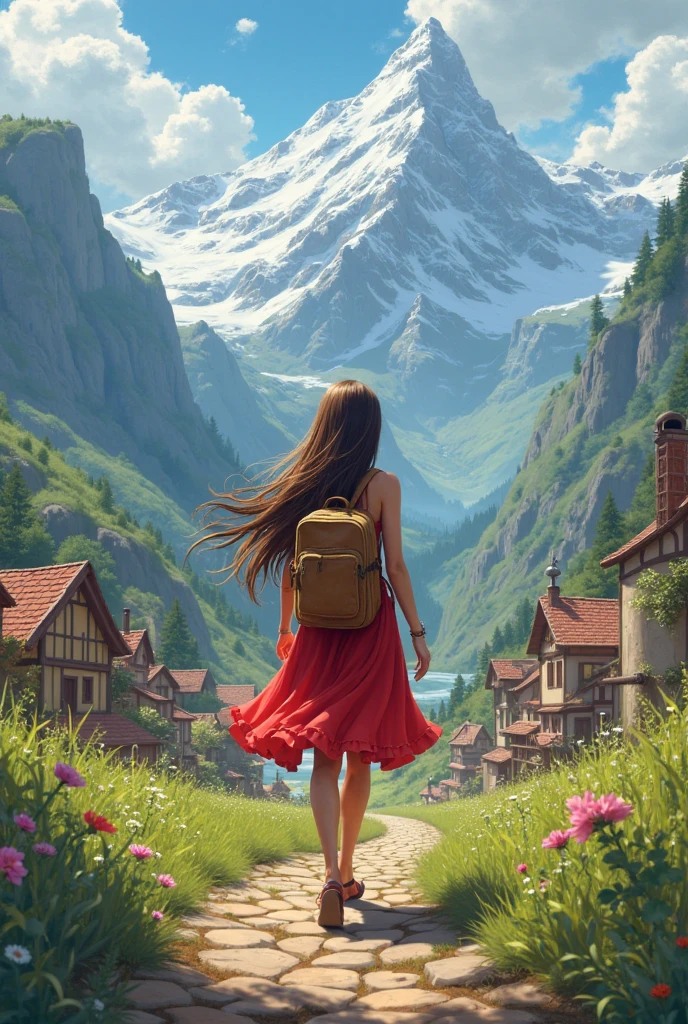 Once upon a time there was a  named Luciana, She had long hair, red dress and a backpack, who lived in a small town surrounded by mountains.