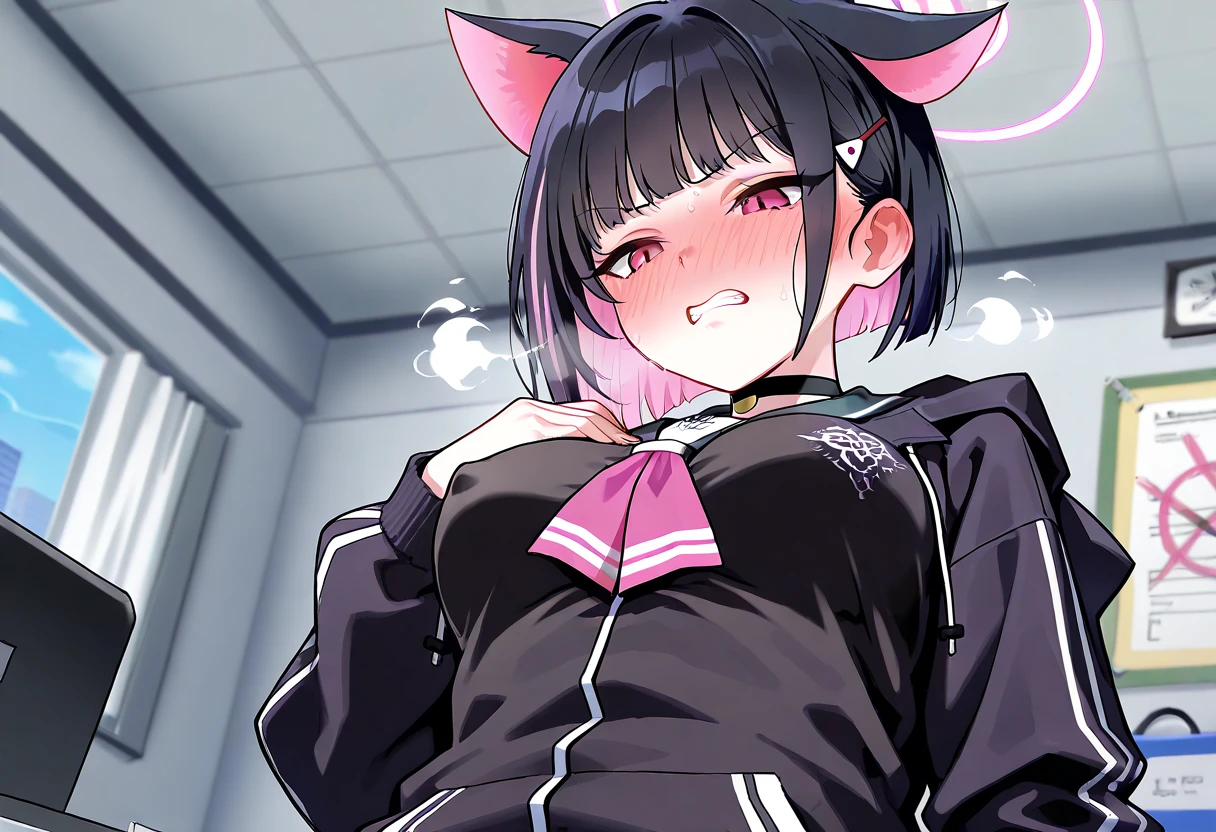 NSFW,(pale illustration,anime illustrations:1.2),(masterpiece, highest quality, so beautiful, Super detailed),textured skin, high details,8k,gleaming skin,pale outline,

(blue_archive,kazusa,halo,black short hair:1.2),(multicolored hair, pink inner hair:1.3),( hairclip,cat ears),

1 girl,(black Thighhighs:1.5),Mid-chest,soft breast,shorty, Sad, blush,nude,open mouth,kneeling, (fellatio:1.3), (Pee out of the mouth:1.2), black collar,
pov penis,
street,in crowd,
(pov,from above:1.2)