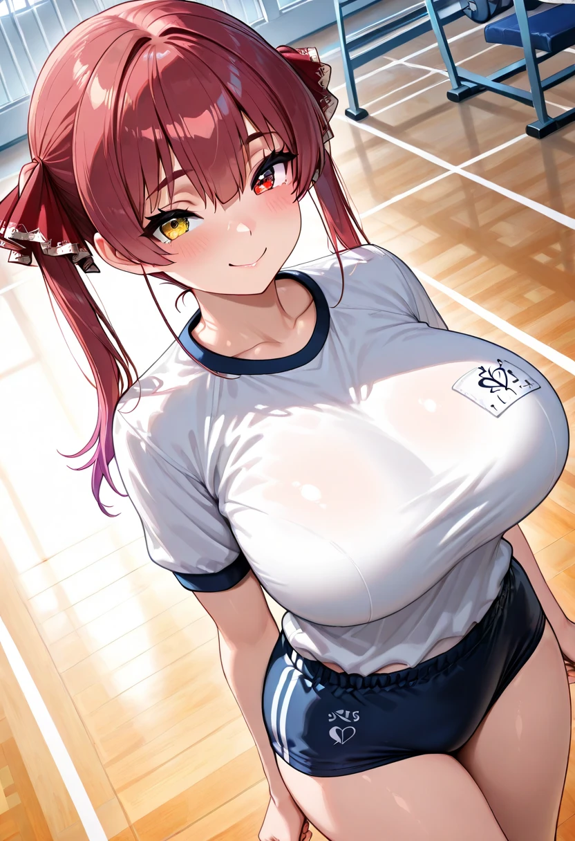 mastute piece,Best Quality,insanely detailed,8k cg,nsfw,
(shoot upper body:1.3),
(1girls:1.3),standing,looking at viewr,body in front,(arms behind back:1.4),(volleyball uniform:1.4,red buruma:1.2),(bare breasts:1.4),break,
blush,shy,(ecstasy face),(trembling:1.2),break,(light red hair:1.2),
break,
perfect breasts,perfect teats,(open mouth:0.9),(large breasts:1.3),
(volleyball court:1.1),