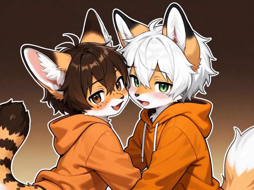 kemoshota, close up face, kiss, dynamic angle, lookin at viewer, tongue out