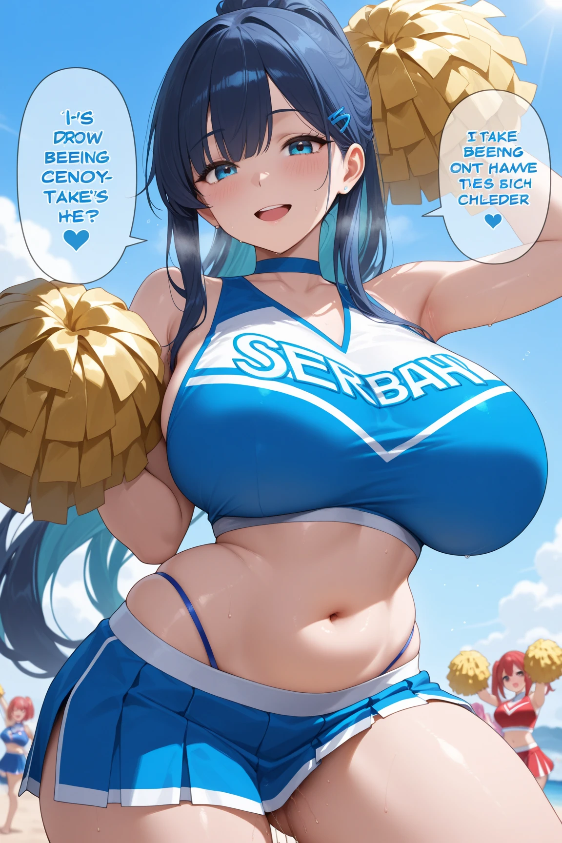 (Masterpiece), Best Quality, (Colorful:1.1), (5 girls, Group photo:1.4), (Slim Body:1.2), (Huge:1.4),(Huge:1.4), (Big:1.8), (Long:1.8),(Saggy:1.8), (Dark Skin:1.1), Blonde Hair, Silver Hair, Twin Tails, Braids, Forehead, (Slouched:1.4), (Happy Smile With Open Mouth:1.1), ( Wink:1.2),Peace Sign, (Stars and Stripes Bikini, Micro Bikini:1.1), Cowboy Shot, (Classroom:1.1),