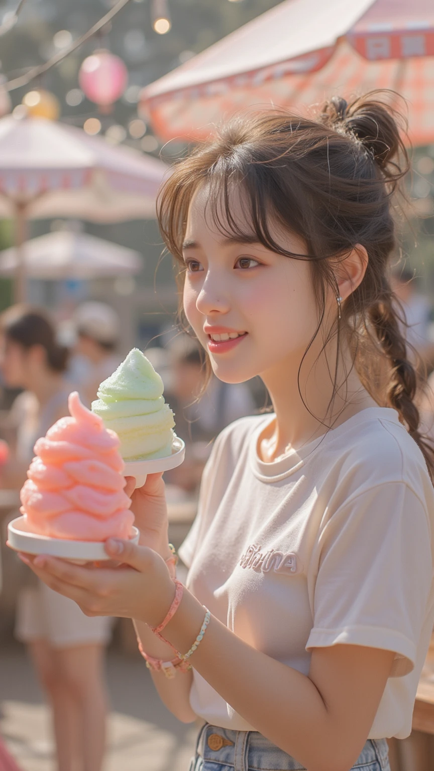 masutepiece、hight resolution、Ice cream shop clerk、30-year-old girl、１Girl clerk、Looking at the camera、smil、Finish as shown in the photo、the skin is white and beautiful、inner colored、