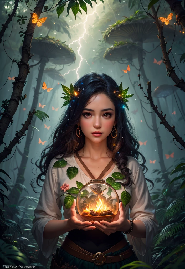 In a magical forest, a fairy is holding a glowing globe in her perfect hands, closed eyes, Pixar style, hyperdetailed, trending on artstation:1.1