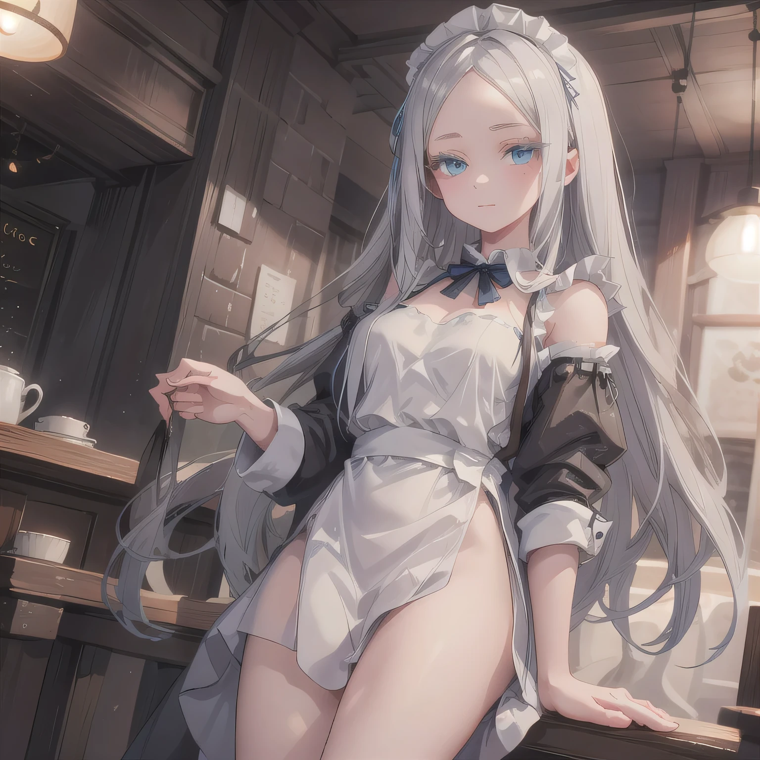A girl with Small bust, Skinny body. Bandages are wrapping her bust, Bandage on her breasts, full body, Mummy