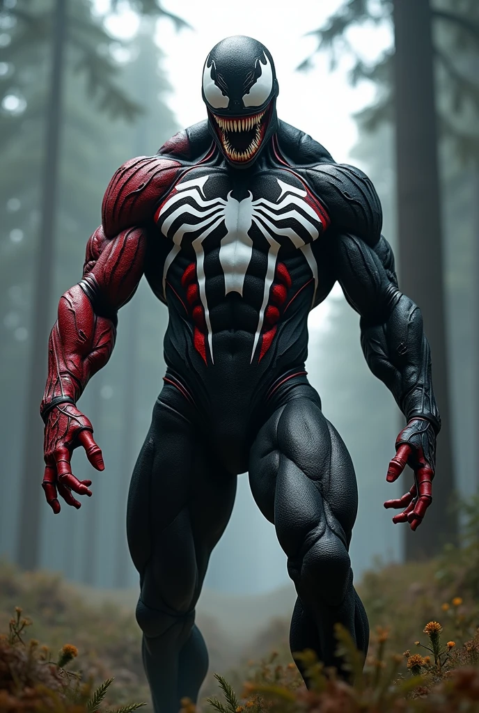 venom wearing red and black striped shirt