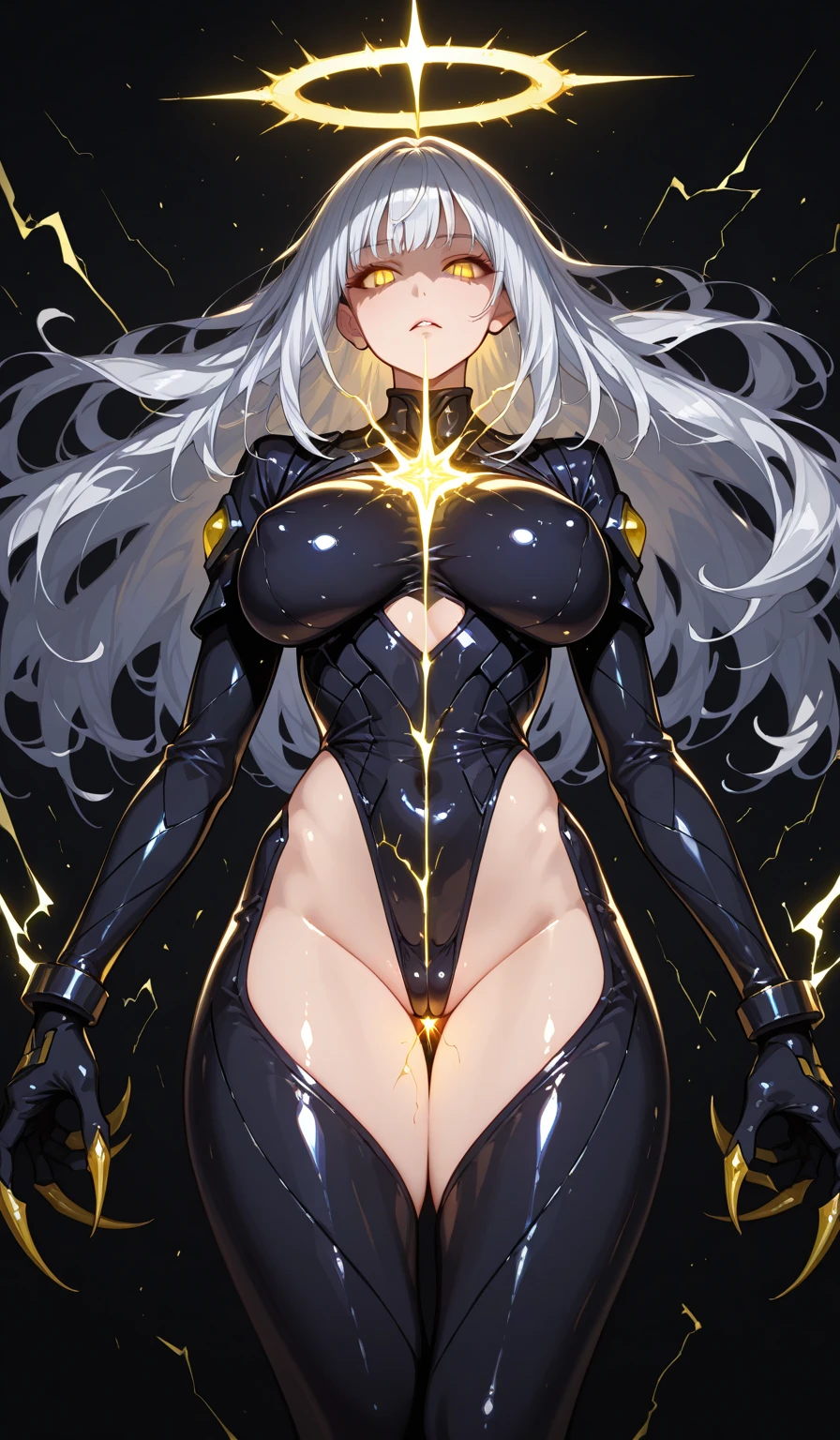 starlight, 1girl, detailed eyes, dark lips, ((large eyes)), (((immense breasts))), full lips, (((thin waist))), highly detailed face, stunning woman, (((hourglass figure))), (((abs))), (((huge muscles)), ((powerful figure)), ((muscular figure)), (((muscular hips))), (((muscular arms))), panties, (((muscular legs))), highly defined muscles, eight pack, science fiction, bodysuit