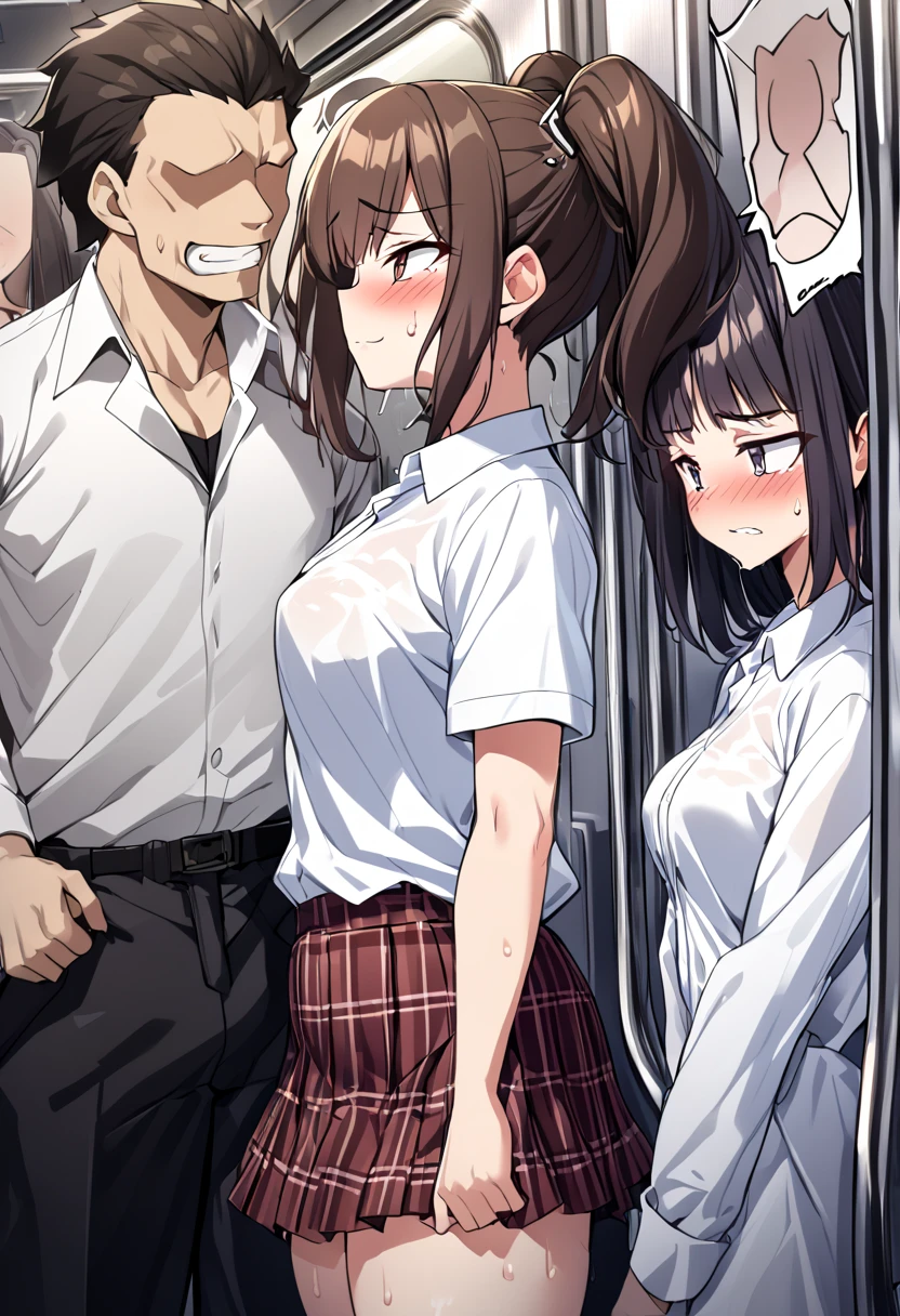 shirase sakuya,Multiple penises,Slender and sexy woman,,deep throat,Roll up your sleeves,White dress shirt,Green Skirt,Black thigh-high boots,in the train,Molester,Multiple men,A man grabs a woman's arm, Put your hands behind your back,penis,rape,Sex,Creampie,ponytail,semen,profile,
