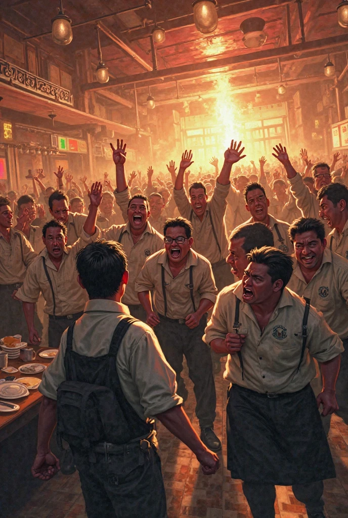 500 angry waiters enter a sushi restaurant