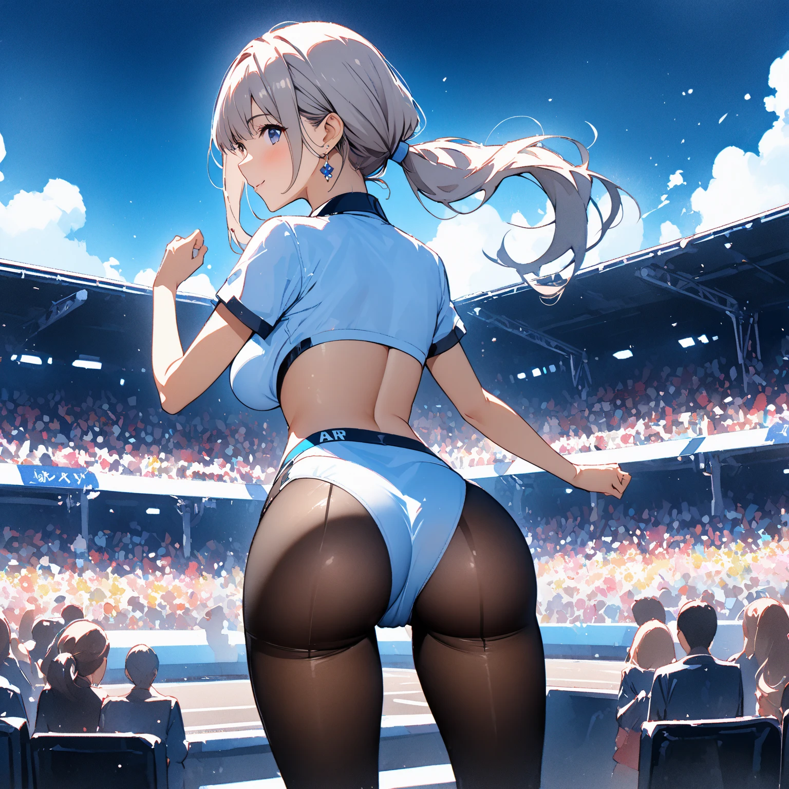 muste piece,masterpiece,highest quality,Super detailed,High resolution,High resolution,8K Portrait,Unity,High definition CG of 8k wallpaper,unity 8k wallpaper,cute type,little:1.5,Lori:1.5,Highly detailed CG unity 8k wallpaper,Realistic,real person,cute type,little,portrait photography,shiny skin,High definition,(:1.2),(1 girl),beautiful clear eyes,extremely detailed description,delicate face,nice lips,slender body,thin legs, (Track and Field Stadium:1.6),cute type,perfect face,seriously,(blush:1.5),((cute:1.5)),(black bun hair:1.2),((medium breasts:1.3)),(short sleeve gym clothes:1.5),clothes lift:1.5)),(I have nipples:1.2)、detailed explanation,vagina,Show vagina,(spreadlegs),spread、Cum inside vagina:1.8)),asshole big anus:1.4)), detailed explanation vagina,Show butthole、anguish, blush:1.5, looking back:1.5, (open anus:1.6),Looking back 1.5))、