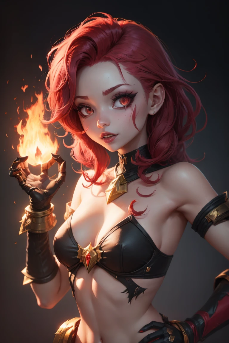 1 cute dragon race. girl (18yo) glasses, dark eyes, upper body, slim waist, natural small breast, sexy pose, seductive expression, bangs, random hairstyle, cleavage, navel, collar, collarbone, off shoulder, seductive smile, wear intricately detail hot and sexy outfit, dragon costume, Coral color, wear unique helmet, random light color, upper body. flat gray color for background