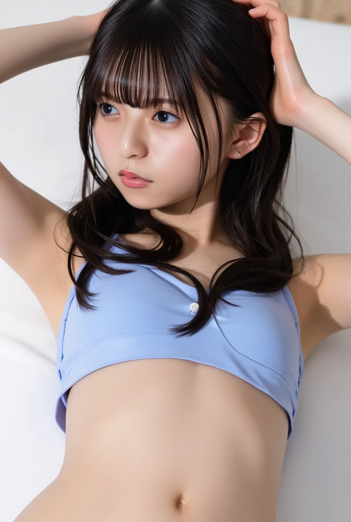 (8ก, Highest quality, Masterpiece:1.2), (realistically, Virtual image:1.37), very detailed, a girl,a little cute, single,beautifully detailed sky,date,(Nasal blush),(smile:1.15),(Mouth closed.)small breasts、Beautifully detailed eyes、(long hair: 1.2)、floating hair NovaFrogStyle、upper body、tank top、lens、hair tie