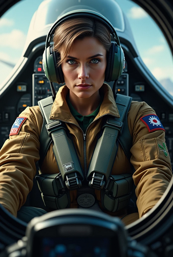 A picture of a military pilot on the plane