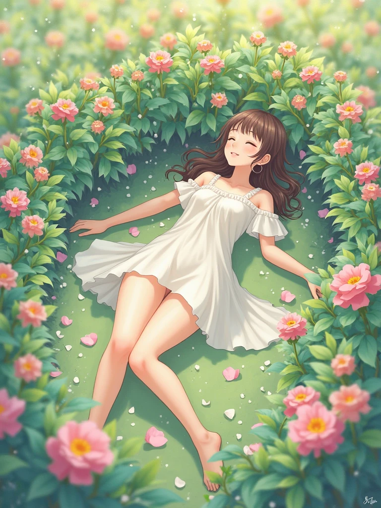 Anime girl sitting with arms raised in flower pot, guweiz, in dress, guweiz on pixiv artstation, Cute anime girl, guweiz on artstation pixiv, by Shitao, Anime visuals of cute girls, Beautiful anime girl, sitting with flowers, artwork in the style of guweiz