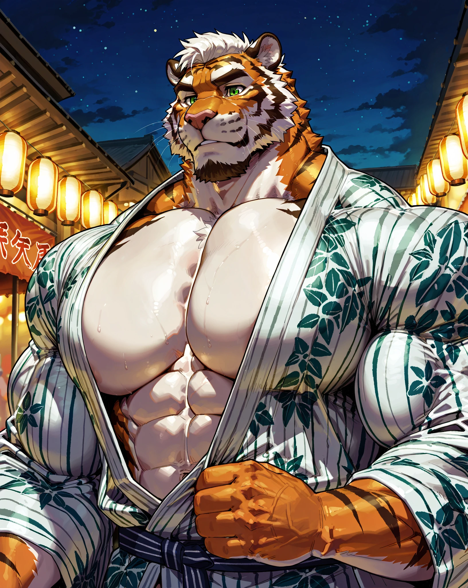 low-angle view,
standing, night, moonlight, clothed, kimono, red kimono, rat tail, red eyes, goatee, brown body, white fur, black fur, bandages, safe,
(master splinter:1.2), looking at viewer, front view, solo, topwear, wearing white fundoshi, massive bulge, massive pecs,
BREAK,
by bruteandbrawn, by personalami, by kenket, (intricate, high detail, film photography, soft focus, RAW candid cinema,
photorealism, realistic, photorealistic, analog style, subsurface scattering,
masterpiece, best quality, ultra realistic, 8k)