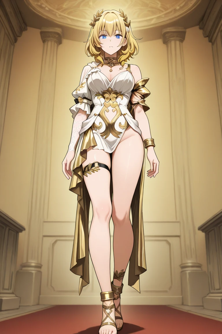 ((BLACK BACKGROUND,1:2, masterpiece)), full body MILF BIMBO standing with two long thighs and two high heels, red eyes, silver white hair, short bob style hair, big breasts, cleavage, separate sleeves, tiara royal, long cape up to two feet, yellow bikini, hands on waist, navel, lustful smirking smiling, smile face (red blushed, red cheeks), metal shoulders, gold sleeveless armbands, black leather choker slave collar, shackle bracelets, sex slave red crest, full body MILF BIMBO standing with two long thighs and two metal sandals, red eyes, silver white hair, short bob style hair, big breasts, cleavage, separate sleeves, tiara royal, long cape up to two feet, yellow bikini, hands on waist, navel, lustful smirking smiling, smile face (red blushed, red cheeks), metal shoulders, gold sleeveless armbands, black leather choker slave collar, shackle bracelets, sex slave red crest, pauldrons, breastplate, corset, eye focus, full body, whole body. 1solo . slave fighter, loincloth standing, hands on hips, metal sandals, backpack, choker, big belt, view from below, feet together, bracers, tiara) yellow eyes (Pirotess (Record of Lodoss War) LORA) (dark elf dark skin)
