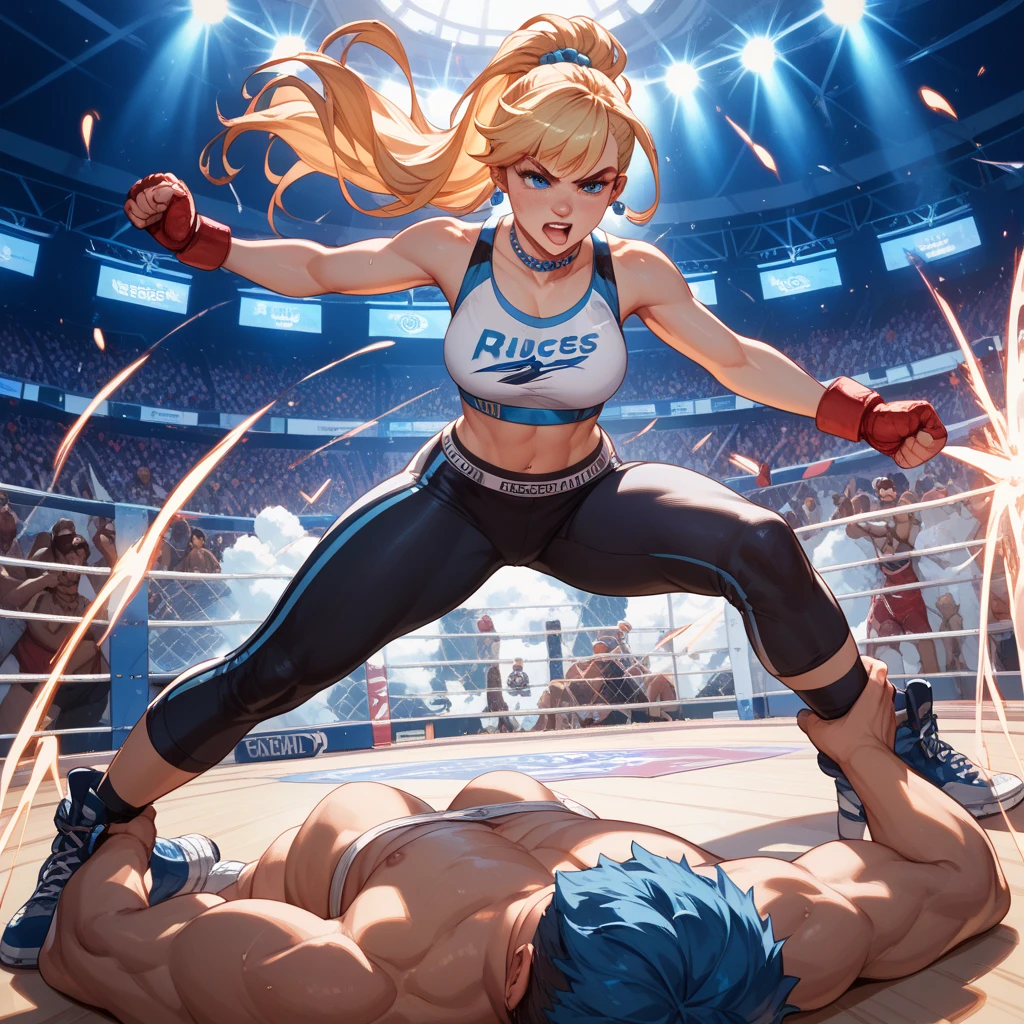 Mixed Fight、Female Fighter、Man with a Guess Face Pro Wrestler、rapes、insert、Desperate Resistance、nipslip