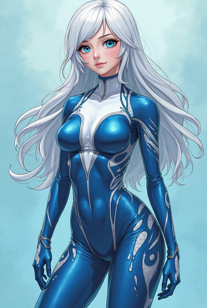 Beutiful women,long white hair,blue color eyeessy hair,The large,The large,tightsuit