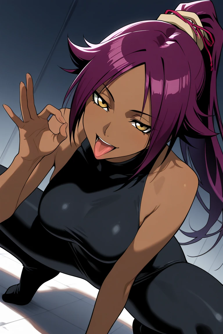 ultra detailed, sharp focus, best quality, masterpiece, colorful, high contrast, dynamic lighting, intricate details, hkIngrid, dark skin, purple lipstick, wide smile, hands on cheeks, happy, squeeling, sundress