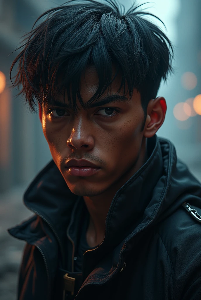 Por favor, Create a rich boy, black skinned, With short straight black hair, alto, forte, vingativo, mas do bem