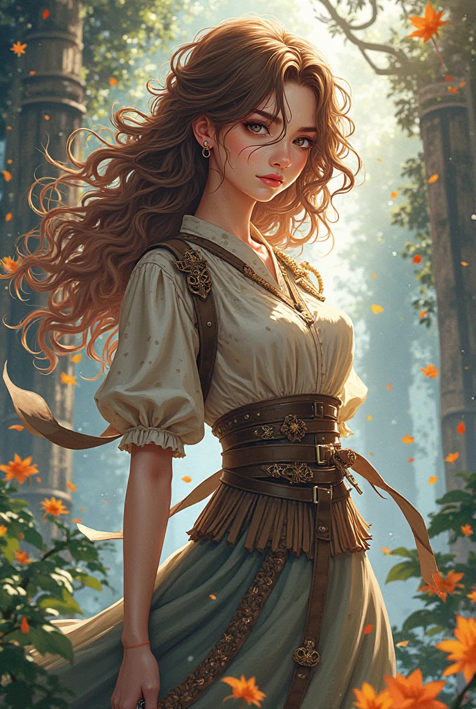 a woman, drooping eyes, ((styled old westerner oil painting)), outdoor, sunset sky, eyes realistic sizing, (round face), open legs, (blond pubic hair), mountains,
