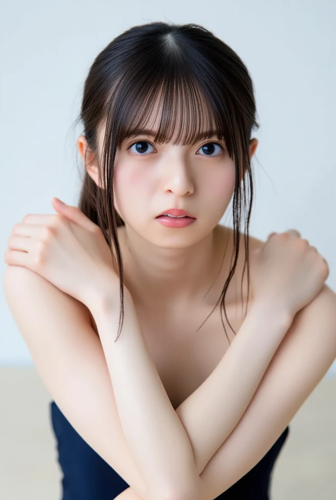 Best quality, masterpiece, ultra high res, (photorealistic:1.4), raw photo, 1girl, DARK hair, shiny skin, WET BODY, dramatic lighting, full body, bitch, micro bikini, huge breasts