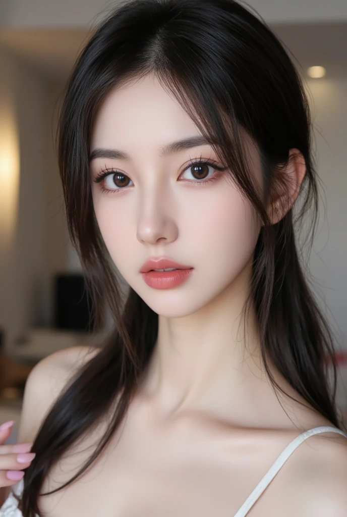 ((best quality、8K、master masterpiece:1.3))、sharp、:1.2、perfect body beauty:1.4、slim abs:1.2、((layered hairstyles、huge boobs:1.2))、underwear、Highly detailed face and skin texture、detailed eye、double eyelid、looking at the camera、bed