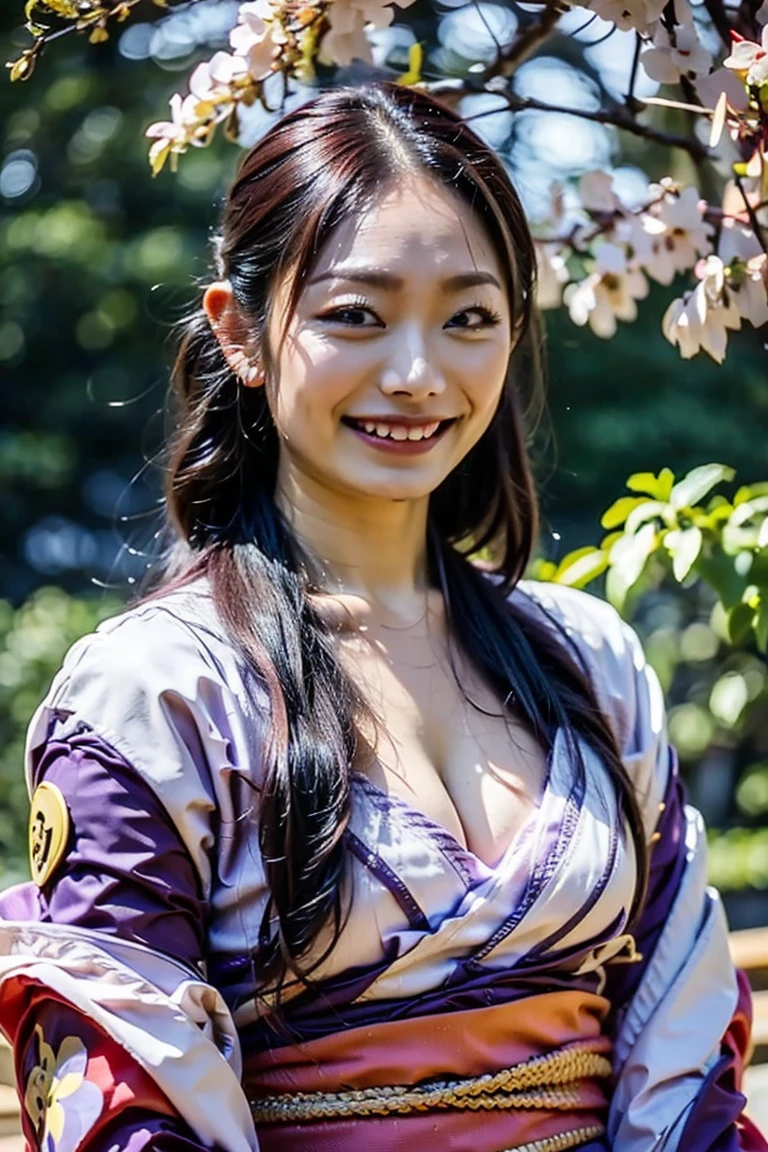 (masterpiece:1.2), (best quality), (ultra detailed), (8k, 4k, intricate),(full-body-shot:1), (highly detailed:1.2),(detailed face:1.2), (detailed background),detailed landscape, ((portrait)), (dynamic pose:1.2), <lora:more_details:0.5>, <lora:tio:0.7>tioklarus 1girl, solo, long hair,light smile, breasts, large breasts, black hair, hair ornament, cleavage, yellow eyes, japanese clothes, pointy ears, bracelet, petals