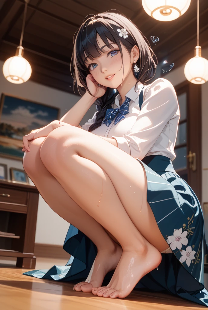 Urzan-6500-v1.1, (RAW Photos:1.2), (Realistic:1.4), Beautiful detailed girl, Very detailed eyes and face, Beautiful attention to detail, Ridiculous, incredibly Ridiculous, Large file size, Very detailedな, High resolution, Very detailed, Highest quality, masterpiece, ((Japanese Girls)), figure, Very detailed, CG, Unified, 8k wallpaper, wonderful, The finer details, masterpiece, Highest quality, Very detailed CG uniform 8k wallpaper, Light on the face, Cinema Lighting, One girl, s old, ((No pants)), ((Dynamic pose))), (Camel Toe), (half), (Sit with your knees bent and your legs bent))