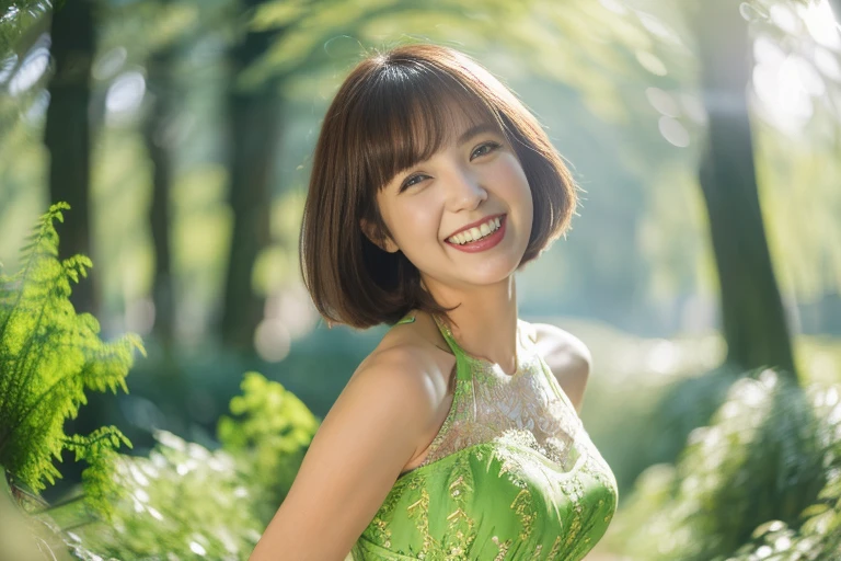 ((Highest quality))、(masterpiece:1.4)、RAW Photos、8k、((Best image quality))、 ((High resolution))、Beautiful face in every detail、realistic human skin、Gentle expression、(one person:1.4, one personの女性:1.3 )、Realistic、(Medium Hair:1.4, bionde:1.3)、(Beautiful woman)、(Cute Japanese:1.3)、(B cup bust:1.3、Balanced style:1.2)、((mannish))、((Beautiful woman))、(Beautiful Hair)、(Show your forehead)、(((Red cheeks)))、(Her eyes are big:1.3)、20 year old beauty、(Her face is small:1.3 )、Small Head、(Long neck:1.3)、necklace、((botanical garden))、(T-shirts)、((A lot of houseplants))、(Touching a leaf with your hand:1.3)、((Close your eyes and smile broadly))、(popular person)、(Dynamism:1.3)、(Larger clothes)