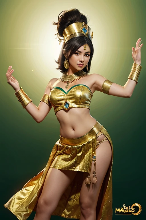 Ancient indonesian tribe princess. Ruling the kingdom. Sit on the throne. Green luxury ancient indonesian throne. Teenage ancient Indonesian tribe girl. White skin. teenage girl. Wearing green sexy transparent ancient tribe outfit no pants. No bra. No underwear. Ancient tribe silky cloak. Ancient tribe crown on the head. Green emerald stone large necklace. Bracelets. Green carpet. Green tribal flag. Kingdom. Temple. Beautiful teenage face. Smile