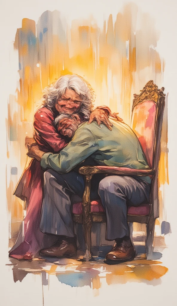 (1 Elderly, Grabbing someone else's breasts, Grab from behind, Explore, Heterosexual:1.2), Highest quality, High resolution, One girl, Focus Only, (Huge breasts:1.2), Hair Ribbon, White shirt, Blue Skirt, Blue pants, blush, Embarrassing, (From below:1.2)