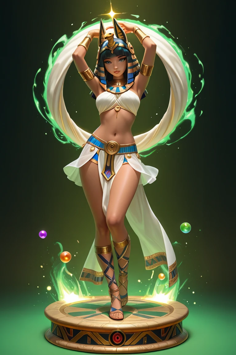 a woman in a bikini and headdress holding a glowing sword, dark skin female goddess of love, epic 3 d oshun, a beautiful sorceress, samira from league of legends, artgerm julie bell beeple, beautiful goddess, goddess art, beautiful sorceress, fantasy art style, goddess. extremely high detail, beautiful genie girl
