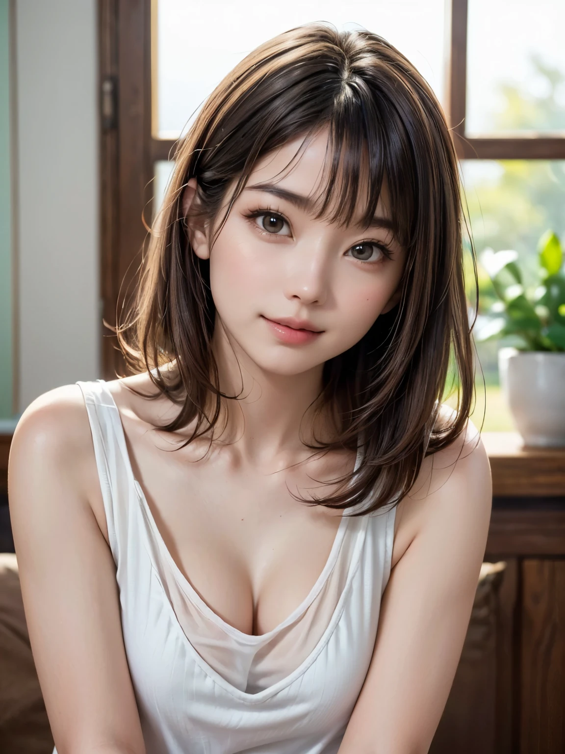 ((full body portrait)) (Very beautiful straight bob hair that is neatly organized down to the tips of the hair:1.3) japanese woman 22 years ago super highest quality, face focus, soft light, ultra high resolution, (realistic:1.4), Raw photo, Precise and beautiful thin eyebrows cotton camisole beautiful breasts waist shot slender body shape ((Highly detailed and high quality eyes:1.3))
1 Japanese girl, alone, cute, (detailed beautiful face:1.3) ((High resolution details of human skin texture:1.3)
indoor, (Old Coffee Shop)
White thick sweater, beautiful breasts (Beautiful straight bob hair all the way to the ends:1.3) Elegant and clean Intelligent and stylish
(portrait) Focus on the eyes in high resolution diffused light from window 非常にbeautiful gradation gentle smile beautiful gradation