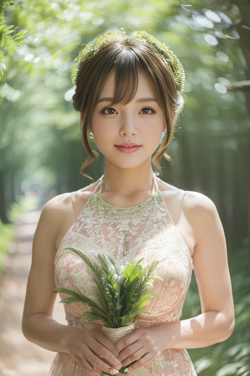 (Highest quality,8k,Overwhelmingly beautiful:1.2)、(Cute Japanese Girl:1.8、The perfect gravure idol),(Big Tits),With Dandelion、Green World、spring breeze、