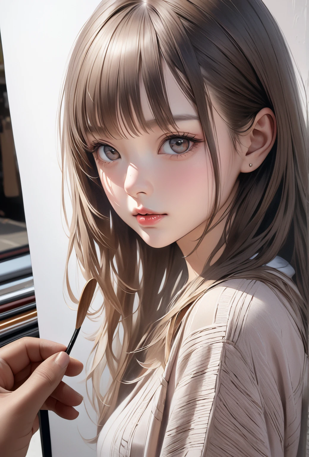 masterpiece,high quality,美しい壁paper,16k,photo taken,sketch, ひだまりsketch,((paper)),paperを持ってください,((paperに女の子を描く)),pencil,