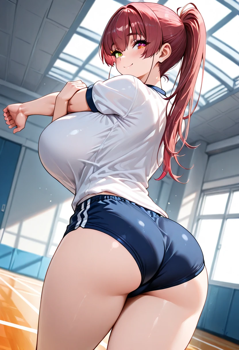 (masterpiece, Highest quality:1.2)、nsfw、Beauty、boyish、Red hair、Sailor suit、Pixie Cut、socks、Butt、slouch、feet、Low - Angle、look back